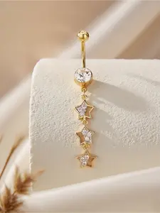 Women's Long Star-Shaped Artificial Zircon Belly Button Ring, Sexy for Women, Body Jewelry Accessory, Party Wear Accessory, Belly Piercing Ring