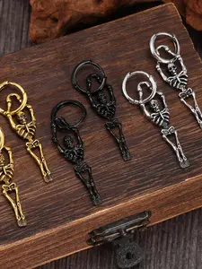 Dark Punk Skull Earrings, Vintage Style Hoop Studs, Streetwear Accessory, Party Jewelry, Unique Gift for Friends