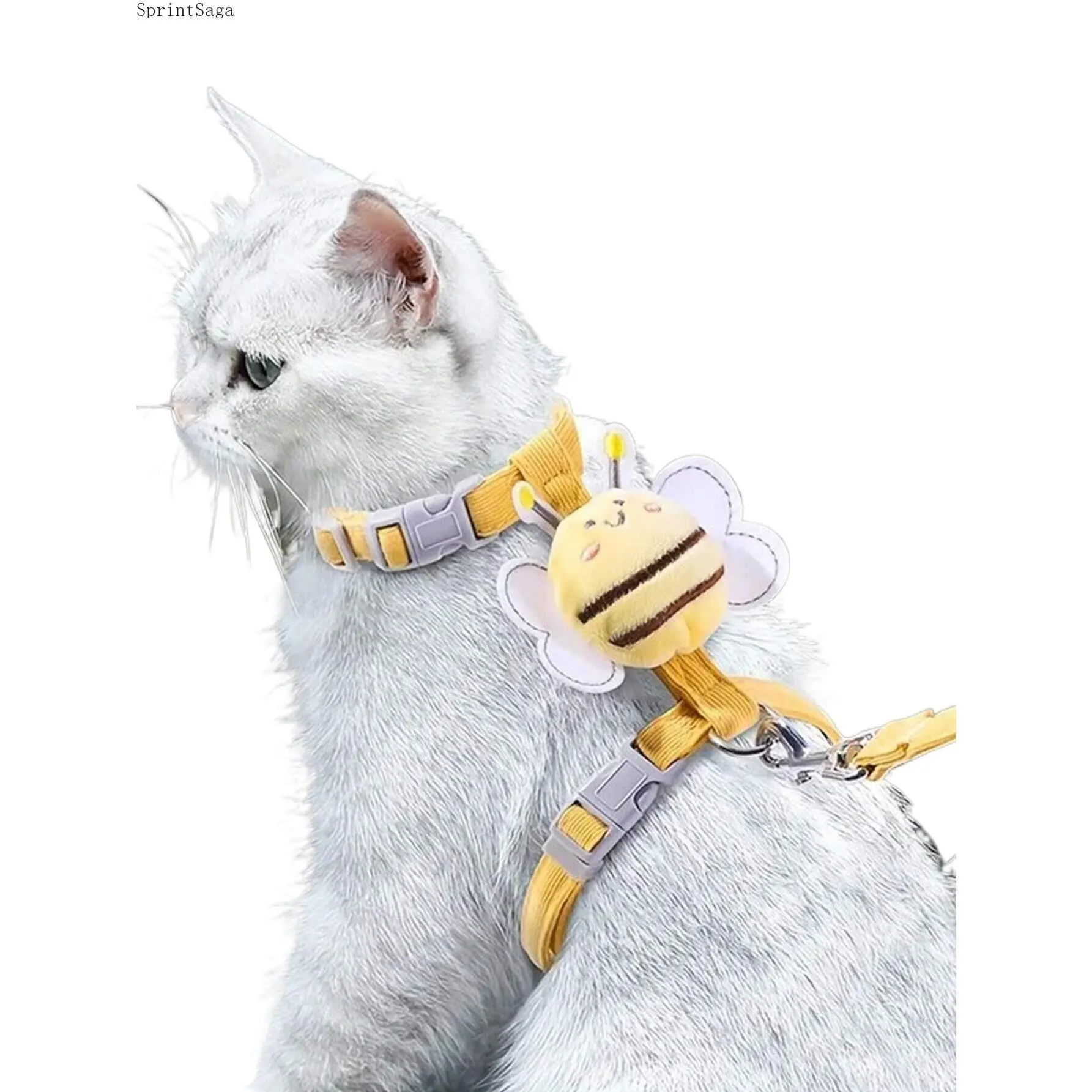 Kitten Harness & Leash Set, Escape-Proof 3D Bee Vest with Adjustable Straps, Collars & Harnesses Combo Pack for Cats, Kitten Harness And Leash Set, Walking, Bee-Shaped, No-Choke, Leashes