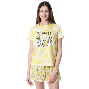 Looney Tunes Womens' Tweety Bird Tie-Dye Sleep Pajama Set Short (Small)