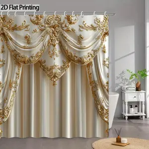 Elegant vintage luxury shower curtain adorned with gorgeous gold floral patterns - machine washable, includes hooks, available in multiple sizes, suitable for home décor, 2D graphic design, princess style.
