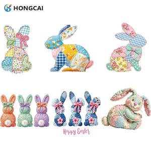 Macaron Knitted Rabbit Iron-On Transfer Vinyl Sticker, Easter Heat Press Patch for T-Shirts Jackets Bags, Model Xinghao