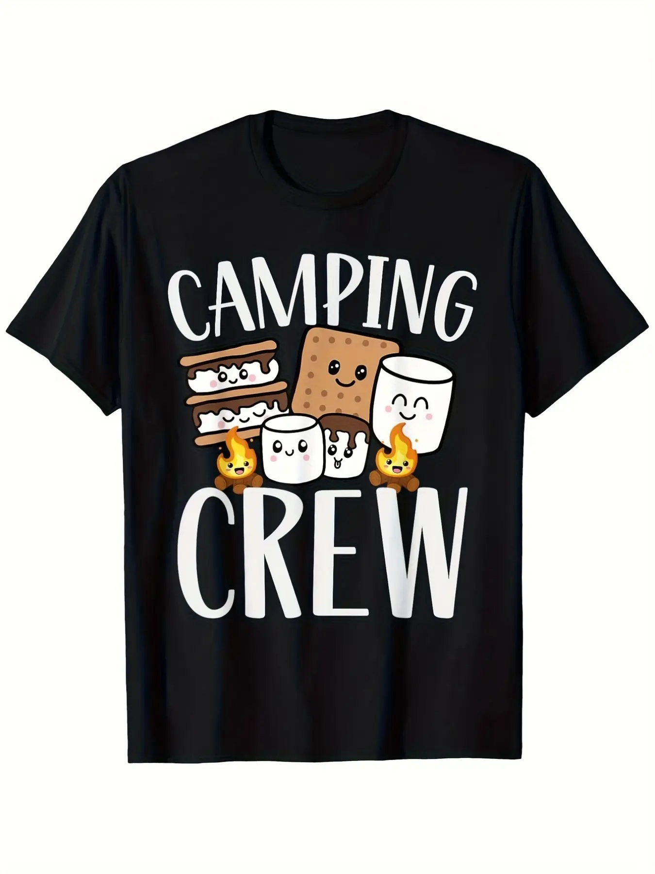 Men'S & Women'S Funny Camping Crew Graphic T-Shirt |   S'mores & Campfire Marshmallow Design with Tent & Campfire Print - All-Season Outdoor Adventure Apparel - Machine Washable Regular Fit Crew Neck - Vintage Style Pure 220G