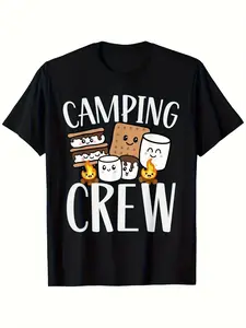 Men'S & Women'S Funny Camping Crew Graphic T-Shirt |   S'mores & Campfire Marshmallow Design with Tent & Campfire Print - All-Season Outdoor Adventure Apparel - Machine Washable Regular Fit Crew Neck - Vintage Style Pure 220G