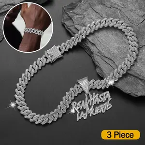 Hip Hop Personality "reavhasta Lamuerte" Letter Pendant Necklace and Cuban Bracelet Set - Couple Necklace, Men's and Women's Accessories Holiday Gift Crystal Fashionable Jewelry Set Men Jewelry
