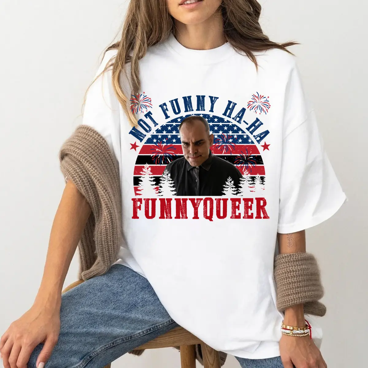 Not Funny Ha-Ha Funnyqueer Unisex Shirt, Sling Blade Movie Quote Shirt, Funny Movie Quote Tee, Patriotic 4th Of July Graphic T-Shirt, Independence Day Fireworks Americana Gift