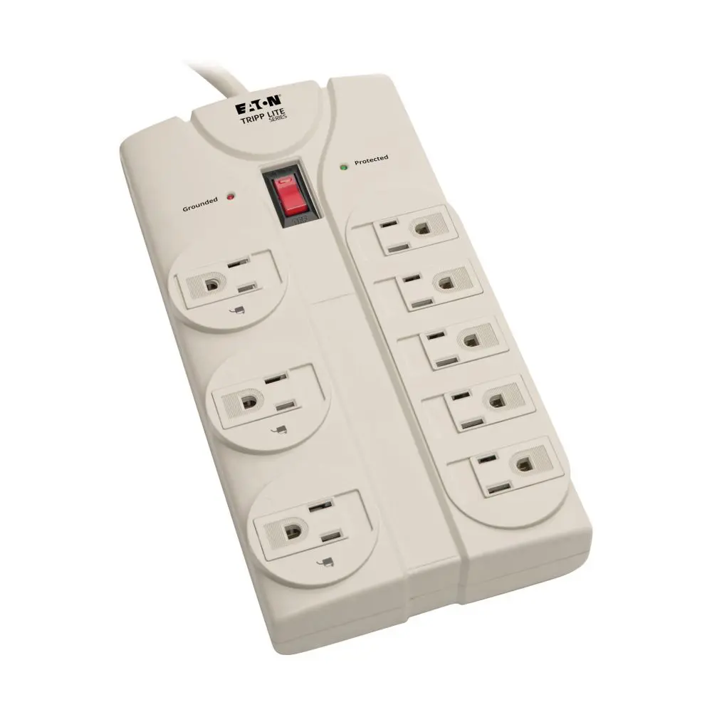 Eaton TLP808 8-Outlet Surge Protector, 8 ft. Cord with Right-Angle Plug, 1440 Joules, Diagnostic LEDs, Light Gray Housing