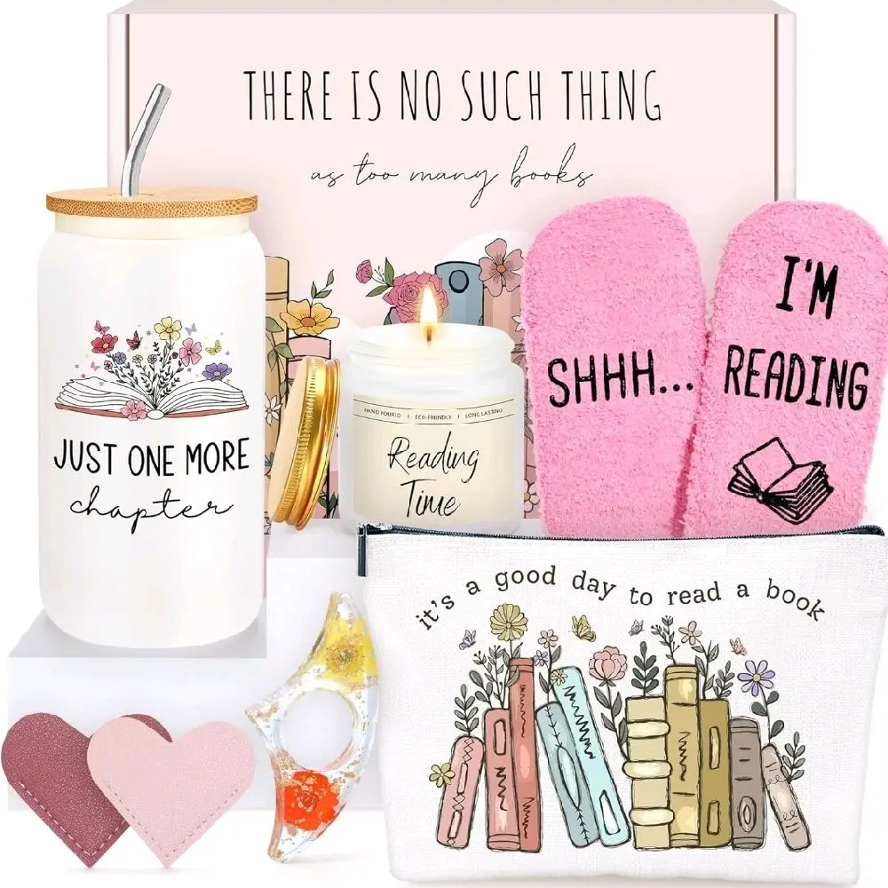 Book Lovers Gift Set with Cozy Slippers, Reading Time Candle, Floral Mug, and Inspirational Book Bag for Bookworms