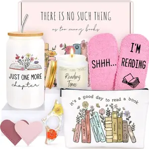 Book Lovers Gift Set with Cozy Slippers, Reading Time Candle, Floral Mug, and Inspirational Book Bag for Bookworms