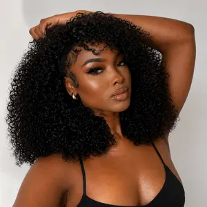 Kinky Curly Half Wig Human Hair Wear Go Glueless Wigs Curly 3 In 1 Half Wigs for Black Women Drawstring Seamless Flip Headband Wig Human Hair Beginner Friendly Burmese Curly tiktokshopspringglowup
