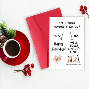 1pc Funny Mom's Birthday Card - "Am I Your Favorite Child?" (Bingo Night Humor) | Daughter/Son Sibling Competition Card For Mom | Blank Inside, Includes Envelope
