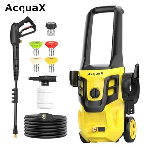 AcquaX C4013-1500D Yellow Electric High-Pressure Cleaning Machine, 1900 PSI, 1.8 GPM, with foam cannon, electric cleaning machine and 4 different pressure nozzles, for cleaning patios and cars（X-401110） Heavy Duty Hose pressure washer