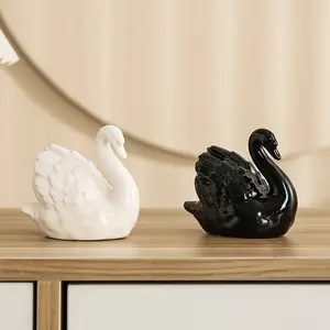 2pcs White & Black Ceramic Swan Figurines, Elegant Home Decor Accents for Tabletop, Wedding & Housewarming Gifts, Modern Minimalist Decor ornament