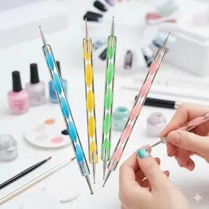 Multifunctional Stainless Steel Dotting Pen Set for Nail Art, Professional Dotting Tools for Dots Patterns Sculpting Relief Painting, Creative Clay Embossing Dot Drill Kit with Accessories