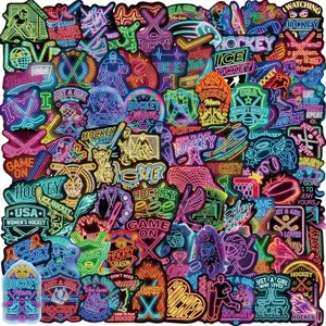100 Sheets Cartoon Neon Ice Hockey Graffiti Stickers, Waterproof DIY Decorative Stickers for Guitar Notebook Luggage, Fun & Durable
