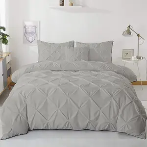 Pleated Pintuck Duvet Cover Set Oversized King 120x98 Inch 100% Microfiber Soft and Breathable 3 Pieces Comforter Cover Zipper Closure & Corner Ties Silver Grey