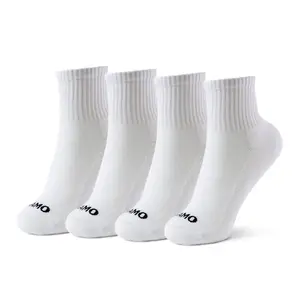 Kamo Fitness The Daily 4-Pack – Ankle Socks for Women, Athletic Half Crew Socks, Cotton Mid-Calf Fit with Cushioned Sole and Seamless Toe Size 5-9 (Black & White Essentials, One Size)