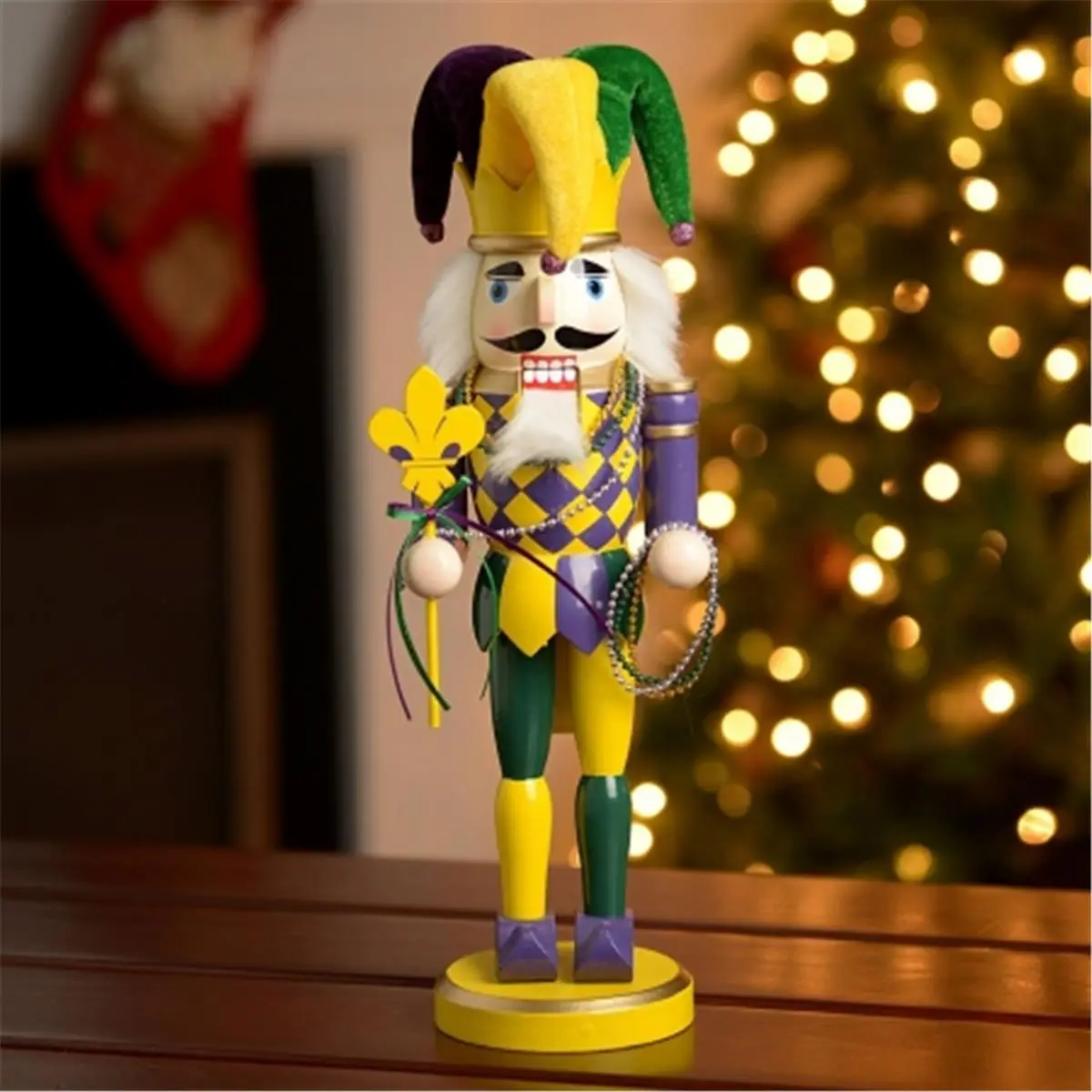 212 MAIN 14.5 in. Tall Handmade Wood Nutcracker - Fat Tuesday Festive Figurine, Home Supplies Decor, Figurines, Statues & Bobbleheads, Christmas Room Accent