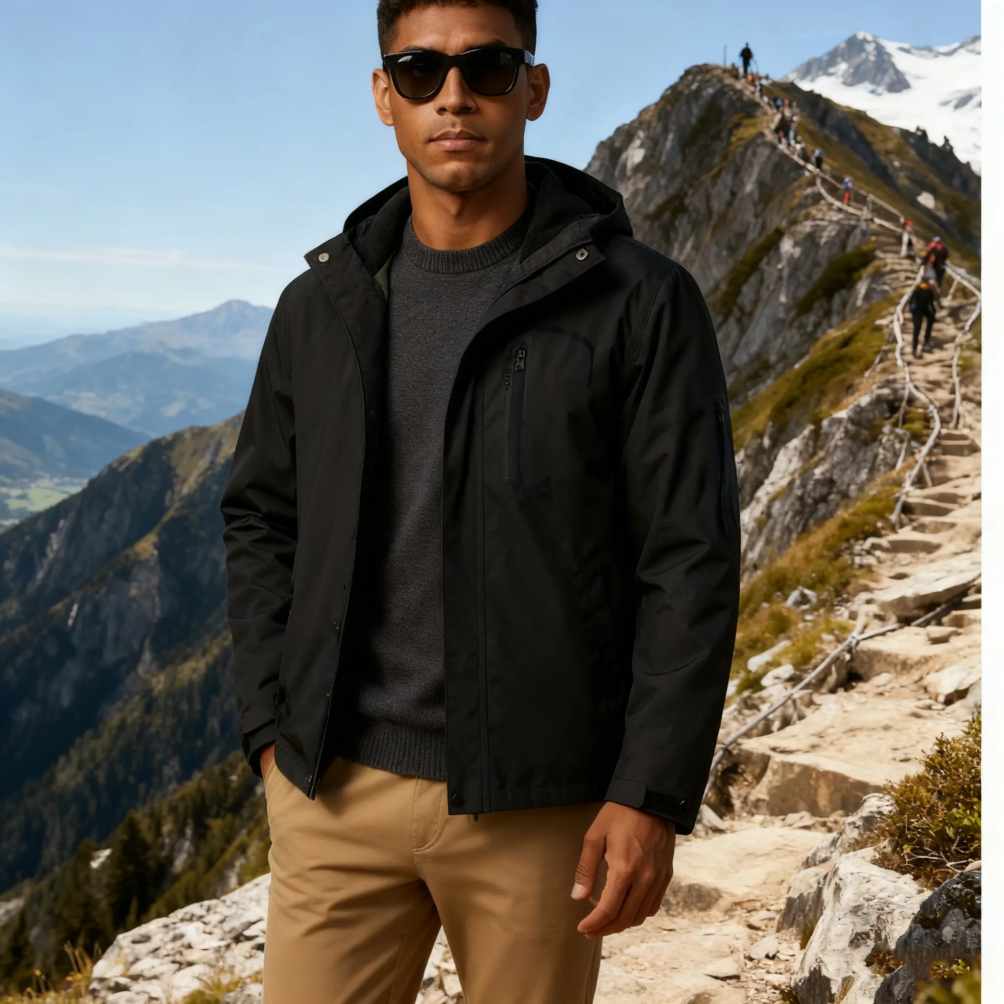 COOFANDY Men's Fitted Lightweight Long Sleeve Polyester Wind-Resisting Waterproof Zip Windbreaker Flight Jacket - Casual Soft Shell Utility Overshirt with Ribbed Details, Multiple Pockets for Outdoor Use