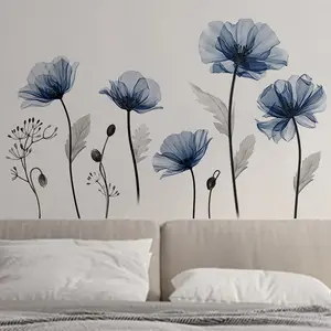 Flower Pattern Wall Sticker, 1 Set DIY Floral Plant Wall Decal, Wall Art Decorative Sticker for Home Bedroom Living Room, Ornaments