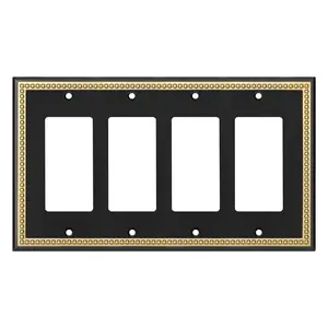 Harmon Black and Brushed Gold Quad Decora Decorative Switchplate Cover