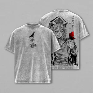 Douma Demon Slayer Washed T-Shirt Double Sided, Vintage Anime Streetwear Tee, Oversized Unisex Graphic Shirt, Kimetsu No Yaiba Inspired Apparel