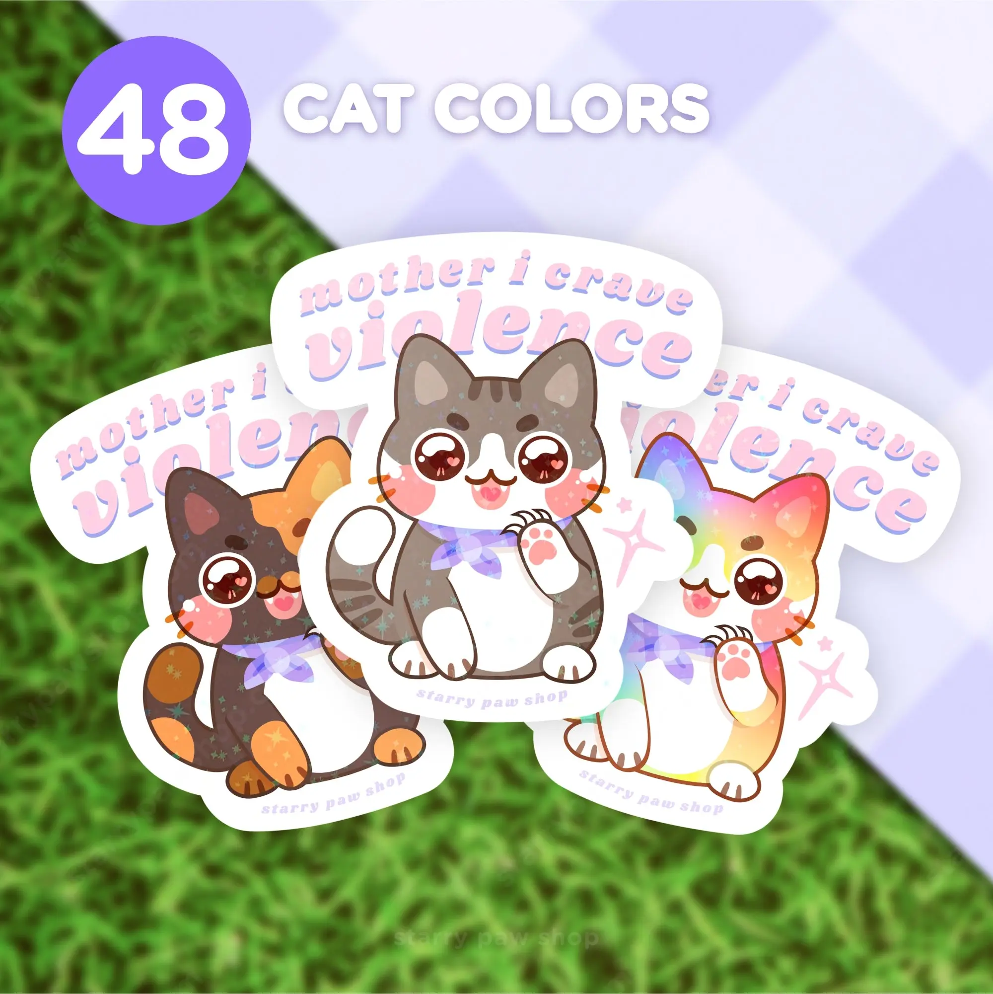 Mother I Crave Cat Stickers | 40+ cat colors funny sparkly stickers water-resistant