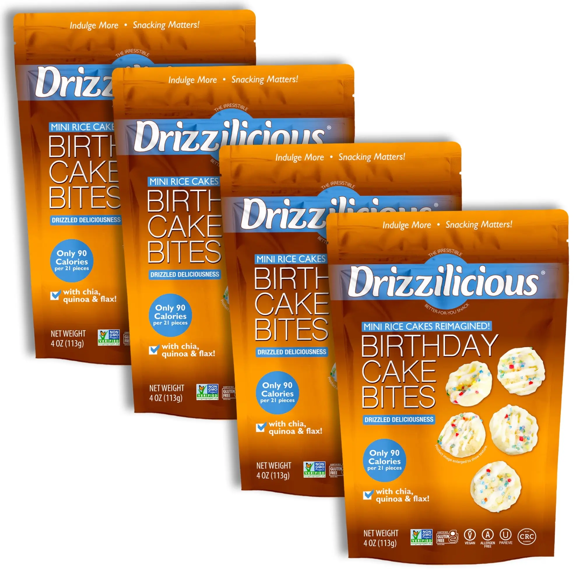 Drizzilicious Mini Rice Cake Bites, Birthday Cake | 4 Bags Drizzilicious Mini Rice Cake Bites, Birthday Cake | 4 Bags