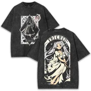 Frieren Solitude & Magic Washed T-Shirt - 260GSM Heavyweight, Double-Sided Anime Art Print, Vintage Streetwear. Cotton Menswear
