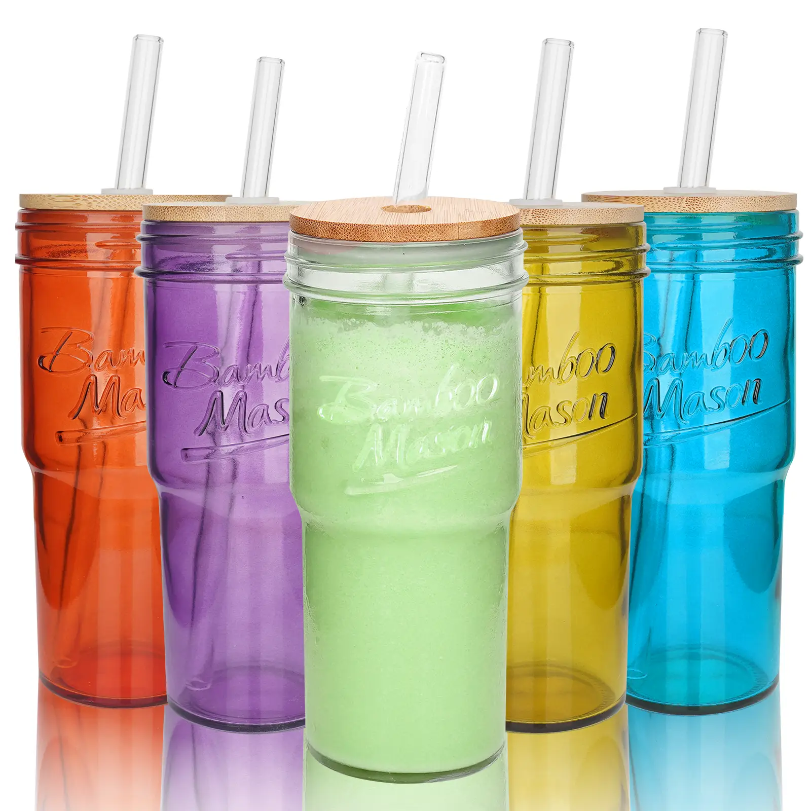 ANOTION FathersDayGift Stylish Glass Cups with Lids and Straws – 24oz Travel Coffee Mugs, Mason Jars in Clear and Colorful Options, Cute Drinkware Tu