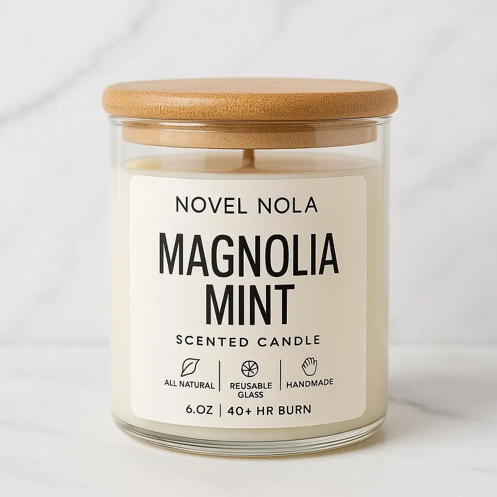 Magnolia Mint Scented Candle: Vegan CocoSoy Wax, Recycled Glass Jar