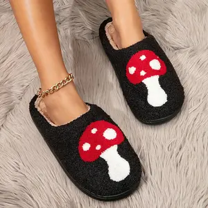 Casual Mushroom Slippers for Women and Men, Plush House Shoes and Comfortable Slides, Cozy Flat Slippers for Winter Wear and Christmas Gifts