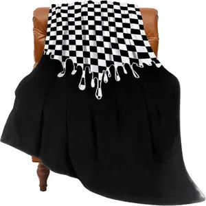 1pc Minimalist Black and White Plaid Flannel Blanket - Exquisite Design, All-Season Use for Napping, Office, Sofa,  Ride - Perfect Gift Choice with Durable Edges & Fun Patterns,  Throw