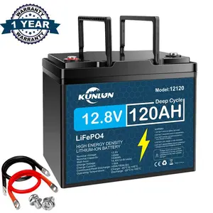 KUNLUN 12V 120Ah LiFePO4 Lithium Battery, 12.8V 1536Wh Built-in 100A Smart BMS Protection, 5000+ Deep Cycles, Rechargeable Off-Grid Systems, Solar, Camping, RVs, Trolling Motors, Fish Finder, UPS, Scooters, Golf Carts.etc