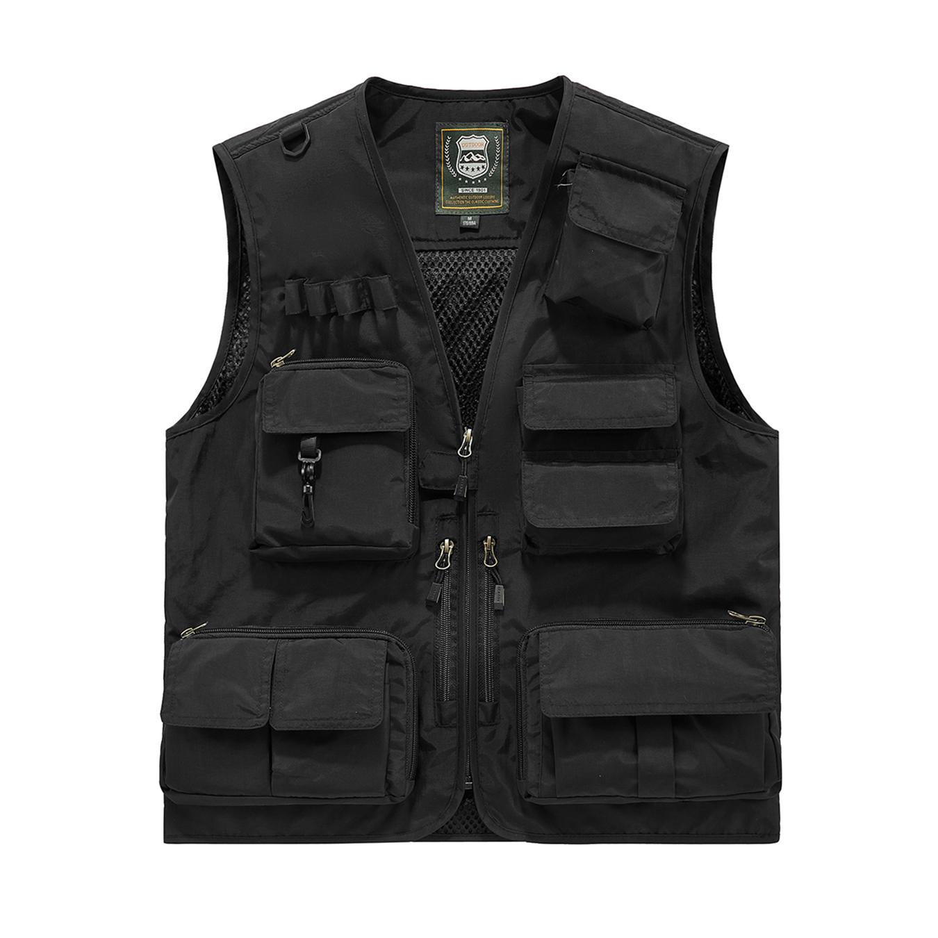 Men’s multi-pocket utility fishing vest, lightweight breathable outdoor vest lined with mesh, functional work vest for hiking, photography, and hunting