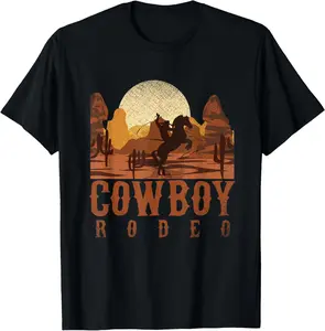 100%cotton Cowboy Rodeo Western Texan Gift Horseback Riding Cowboy T-Shirt  Top
