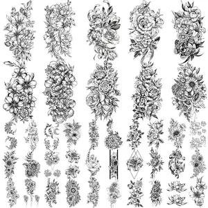 40 sheets Lasting Temporary Tattoos Large Chrysanthemum and Lotus Flowers Collection Waterproof Temporary Fake Tattoo Stickers for Women and Girls