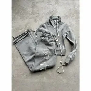 2025 Sports Suit Gothic Womens Zipper Sweatshirt Pants Two Piece Set Y2K Harajuku Letter Patchwork Embroidery Vintage Oversized Tracksuit