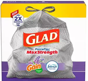 Glad ForceFlex Max Strength Tall Kitchen Drawstring Trash Bags, Gain Lavender 13 gal., 120 ct.