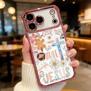 Christian Girly Phone Case for iPhone 17 Pro Max 16 15 Plus 14 13 12 11 Air Jesus Cross Butterfly Floral Pattern Trendy Phone Accessories Shockproof Four-Corner Drop Protection Soft Silicone Cover DDSJ260404016