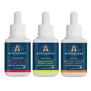 Apothékary Origin Extracts Performance Trio - Ashwagandha, Lion's Mane, and Turmeric Herbal Drops - Dual-Extracted, Whole Plant Extracts - Alcohol-Free, Certified Gluten-Free, Vegan & Cruelty-Free, Third Party Tested, Plant-Based, Made in the USA Suppleme