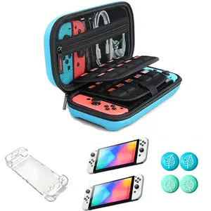 Accessories Case Kit for Switch Oled , Includes Carry Case, Transparent Console Shell, Controller Shell, HD Tempered Film, Random Joystick Caps, Adhesive Tool