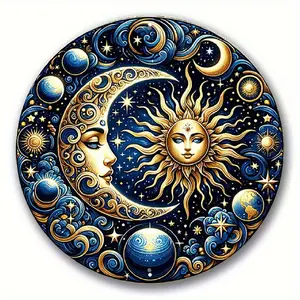 1pc Vintage Metal Wall Art Sign - Mythological Sun Moon Stars Celestial Design, 8x12 Inch Retro Metal Decor for Astronomy & Mythology Fans, Study Room Studio Wall Decor, No Electricity Needed, Mythological Artwork, Intricate Metalwork Ornaments Artistic,