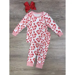 Wild at Heart Girls or Toddler Animal Print Cheetah Leopard Long Sleeve Pink & Red Valentine's Day Pajamas PJs Set