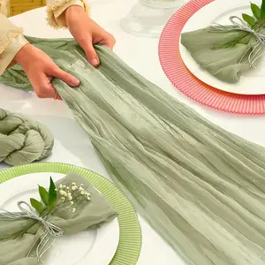 LAXORE Set of 4 Green Cheesecloth  Table Runners with Glitter and Rose Petals - 35”x120”10 Ft