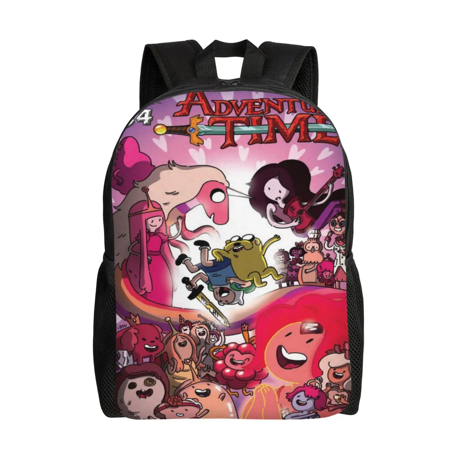 Adventure Time Graphic All-Over Print Large Capacity Backpack, Lightweight Breathable 17in Laptop Bag for Students (Daily Classes, Campus Events), College, Boy, 17 Inch Laptop, Fan-Made