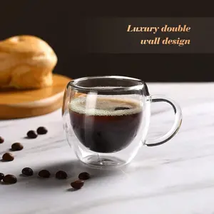 High Borosilicate Transparent Glass Cup Set, Creative Handle Coffee Mug, Heat Resistant Dual Layered Cups, Reusable Tea Cup for Home & Office, Stylish Drinkware, Double Wall Cup