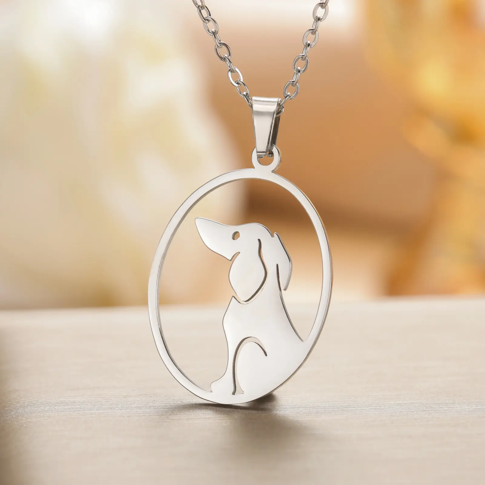 Cazador Cute Sitting Dog Pet Pendant Women's Necklace Golden Retriever Dachshund Choker Neck Chain Gift Stainless Steel Jewelry