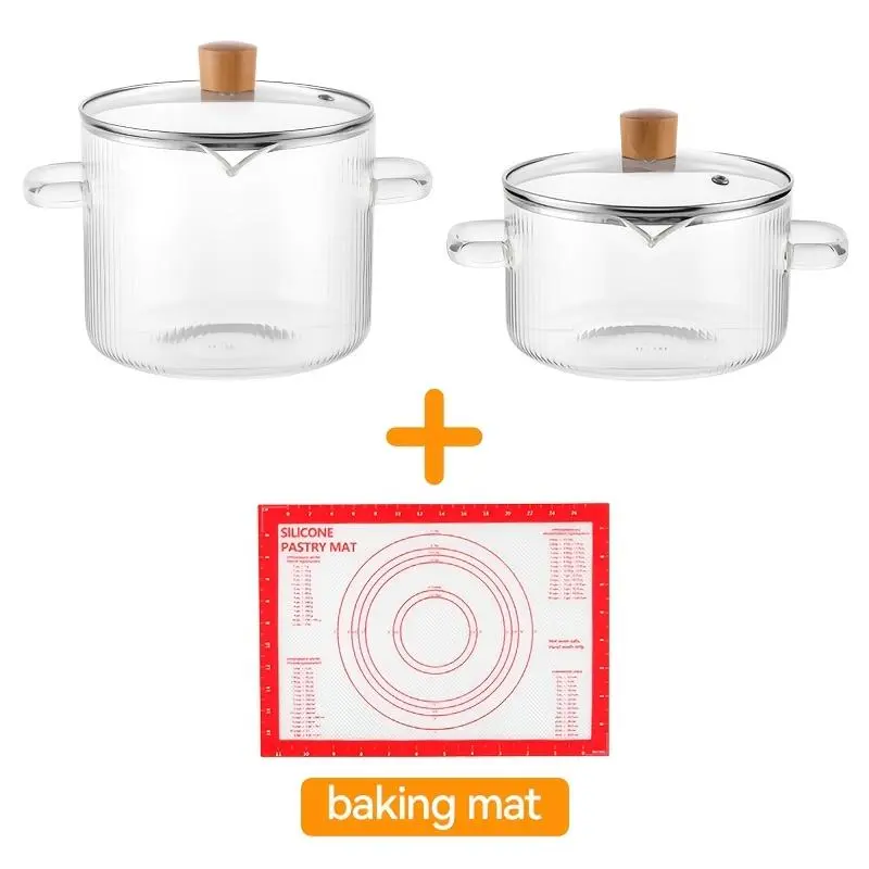 WONGIRL 2pcs Stovetop Safe Ribbed Borosilicate Glass Pot Set with Lids - 78Oz & 54Oz (2,000ml+), Durable Cooking Cookware for Daily Soup, Heat-Resistant Kitchen Saucepan Supplies, Glass Pots for Cooking on Stove, Durable Cookware