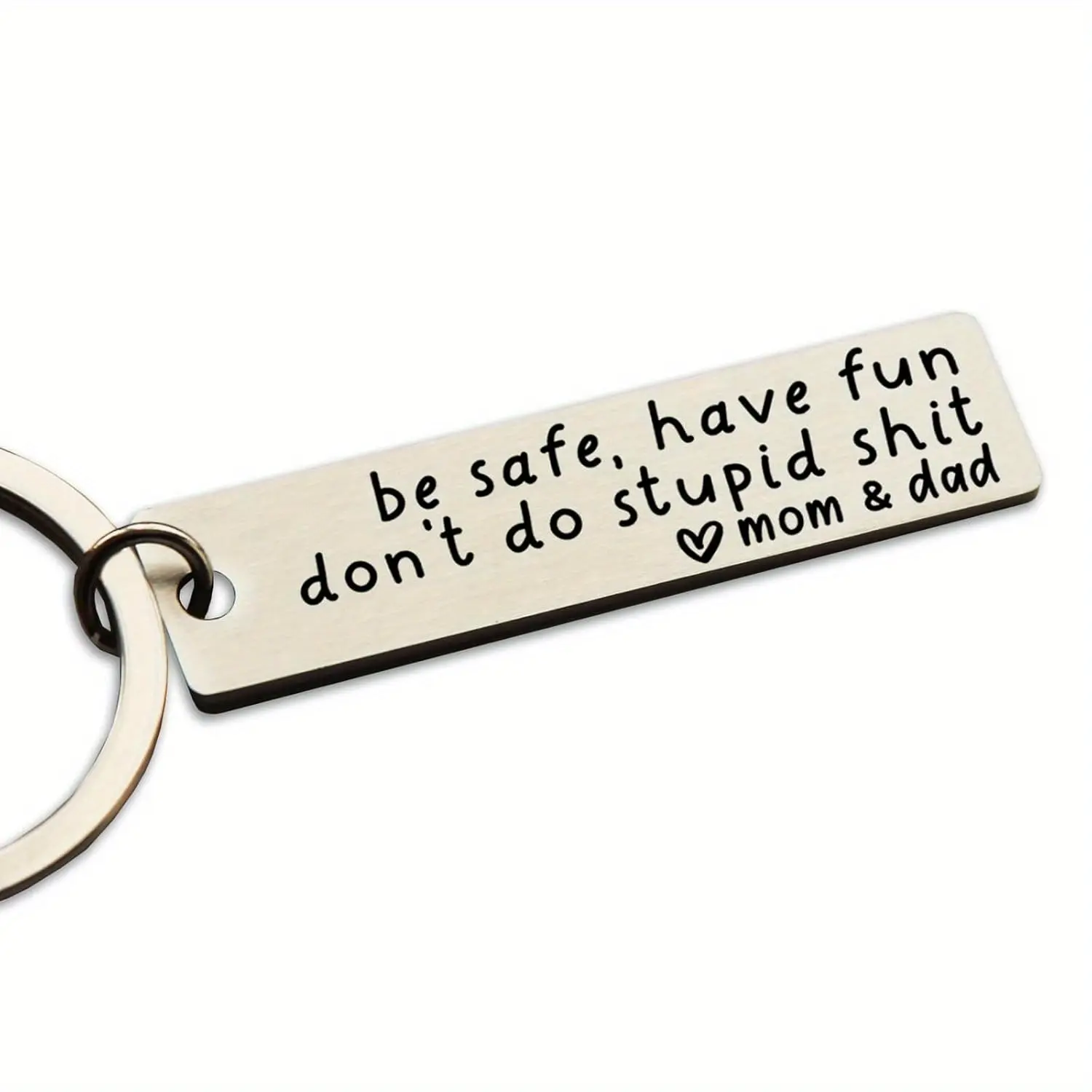 Stainless Steel Car Keychain - 0.5x2.1 in Durable Metal, Engraved "Drive Safely, Have Fun, Don't Do Stupid Things" Text, Funny Typography, Car Interior Accessory, Keychain for Women, Graduation Gift for Sons, Sturdy For Daily Car Use